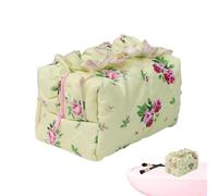 Beauty case imbottito, organizer per trucco floreale con volant | Organizer per trucco elegante e adorabile, borsa da viaggio portatile per ragazze e donne, Giallo, Consulte la descripción, Vedere la