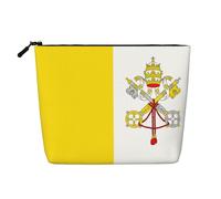 Beauty case impermeabile con bandiera del Vaticano effetto lino, borsa organizer da viaggio leggera, custodia per cosmetici con cerniera