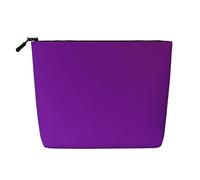 Beauty case impermeabile effetto lino tinta unita viola scuro - borsa organizer da viaggio leggera, custodia per cosmetici con cerniera