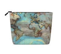 Beauty case in canapa con mappa del mondo, impermeabile, organizer per cosmetici da viaggio e per riporre tutti i giorni