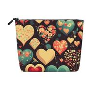 Beauty case in canapa con motivo floreale e cuori, impermeabile, organizer per cosmetici per articoli da toeletta da viaggio e per riporre tutti i giorni