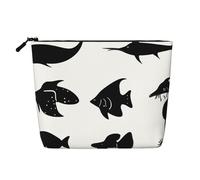 Beauty case in canapa con pesce bianco e nero, impermeabile, organizer per cosmetici per articoli da toeletta da viaggio e per riporre tutti i giorni