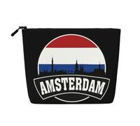 Beauty case in canapa finta impermeabile con orizzonte di Amsterdam, grande organizer da viaggio con cerniera