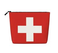 Beauty case in canapa finta stampata con pietre da spiaggia, organizer da viaggio per articoli da toeletta per riporre tutti i giorni, essenziale per viaggi di lavoro, Bandiera Svizzera, Taglia unica