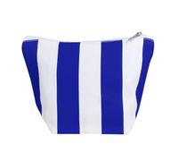 Beauty case in cotone riciclato a righe, 220 g, 22,5 x 10 x 17 cm, design estivo, borsa da bagno per spiaggia e cosmetici, disponibile in blu, beige e giallo, blu royal, Estate