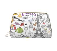 Beauty case in pelle con cerniera a mano con Tour Eiffel e Torre Eiffel, portatile, per rossetti, articoli da toeletta, bianco, Taglia unica