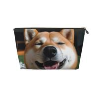 Beauty case in pelle con fiore rosa, grande capacità, portatile, da viaggio, adatto per uso quotidiano e in viaggio, Shiba Inu Smile Lingua Fuori, Taglia unica