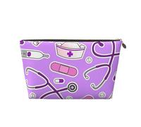 Beauty case in pelle con fiori tropicali e corgi, grande capacità, portatile, da viaggio, adatta per uso quotidiano e in viaggio, Modello infermiera viola, Taglia unica