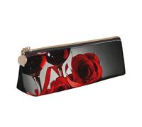 Beauty case in pelle con stampa a triangolo romantico con rose rosse e vino - Trousse per cosmetici, bianco, Taglia unica, Organizer per borse