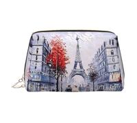 Beauty case in pelle con stampa artistica con albero della città di Parigi, Torre Eiffel, borsa per trucchi in pelle con chiusura superiore con cerniera, elegante borsa da toilette, Oro, taglia unica