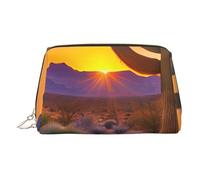 Beauty case in pelle con stampa di tramonti nel deserto di cactus per le donne borsa da toilette da viaggio per articoli da toeletta borsa cosmetica