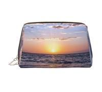 Beauty case in pelle con vista sulla spiaggia, trousse da viaggio, organizer per articoli da toeletta