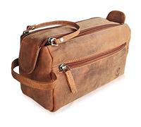 Beauty case in pelle da uomo, borsa da viaggio per articoli da toeletta, kit da barba, organizer per articoli da toeletta, borsa per trucchi in pelle da donna, Marrone, M, Borse da toilette da uomo