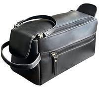 Beauty case in pelle da uomo, organizer per l'igiene e il kit da viaggio Rustic Town, Nero, M, Beauty case da viaggio in pelle per uomo