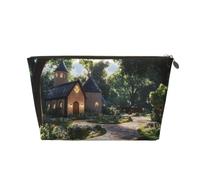 Beauty case in pelle da viaggio con chiesa nella foresta, Beauty case 1 | Spaziosa custodia con cerniera per organizzare cosmetici, cura della pelle e attrezzatura da barba per viaggi, palestra