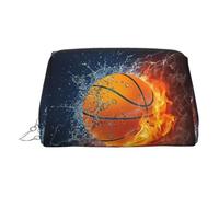 Beauty case in pelle dorata - Basket on Fire e Water Flame Splashing (stampa borse cosmetiche da viaggio, organizer portatile per articoli da toeletta, sacchetto con cerniera per uso quotidiano