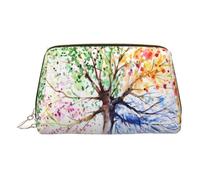 Beauty case in pelle dorata - Bella borsa per cosmetici da viaggio con stampa albero quattro stagioni, organizer portatile per articoli da toeletta con cerniera, per uso quotidiano, Oro, Taglia unica