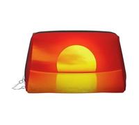 Beauty case in pelle dorata - Borsa per cosmetici da viaggio con stampa di alba rossa, organizer portatile per articoli da toeletta con cerniera, per uso quotidiano, Argento, Taglia unica