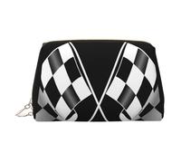 Beauty case in pelle dorata - borsa per cosmetici da viaggio con stampa di bandiere a scacchi con formula bianca e nera, organizer portatile per articoli da toeletta, custodia con cerniera per uso