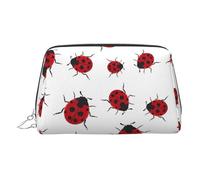 Beauty case in pelle dorata - Borsa per cosmetici da viaggio con stampa di coccinelle sette stelle, organizer portatile per articoli da toeletta con cerniera, per uso quotidiano, Argento, Taglia unica
