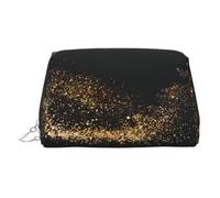 Beauty case in pelle dorata - Borsa per cosmetici da viaggio con stampa sabbia nera, organizer portatile per articoli da toeletta con cerniera, per uso quotidiano, Argento, Taglia unica