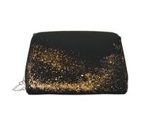 Beauty case in pelle dorata - Borsa per cosmetici da viaggio con stampa sabbia nera, organizer portatile per articoli da toeletta con cerniera, per uso quotidiano, Oro, Taglia unica