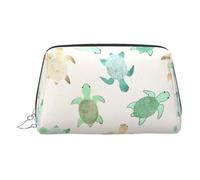 Beauty case in pelle dorata - Borsa per cosmetici da viaggio con stampa tartaruga, organizer portatile per articoli da toeletta con cerniera, per uso quotidiano, Argento, Taglia unica