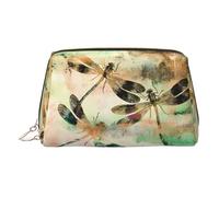 Beauty case in pelle dorata, con libellula e libellule, borsa da viaggio per cosmetici, organizer portatile, con cerniera, per uso quotidiano, Oro, Taglia unica