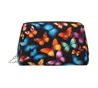 Beauty case in pelle dorata, con stampa a farfalla colorata, organizer da viaggio con manico e cerniera, perfetta per l'uso quotidiano, Oro, Taglia unica