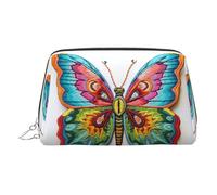Beauty case in pelle dorata, con stampa a farfalla colorata, organizer da viaggio con manico e cerniera, perfetta per l'uso quotidiano, Argento, Taglia unica