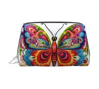 Beauty case in pelle dorata, con stampa a farfalla colorata, organizer da viaggio con manico e cerniera, perfetta per l'uso quotidiano, Argento, Taglia unica