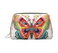 Beauty case in pelle dorata, con stampa a farfalla colorata, organizer da viaggio con manico e cerniera, perfetta per l'uso quotidiano, Oro, Taglia unica