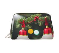 Beauty case in pelle dorata, con stampa albero di Natale e campanella, organizer da viaggio con manico e cerniera, perfetta per l'uso quotidiano, Oro, Taglia unica