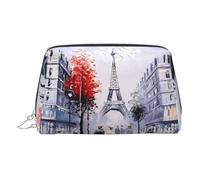 Beauty case in pelle dorata, con stampa artistica di Parigi, albero della città Eiffel, da donna, piccolo organizer con manico, astuccio con cerniera, Argento, Taglia unica
