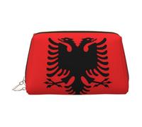 Beauty case in pelle dorata, con stampa bandiera dell'Albania, da donna, piccolo organizer con manico, astuccio con cerniera, Oro, Taglia unica