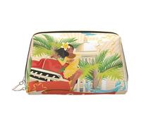 Beauty case in pelle dorata, con stampa dell'isola di Cuba, da donna, piccolo organizer con manico, astuccio con cerniera, Oro, Taglia unica