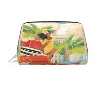 Beauty case in pelle dorata, con stampa dell'isola di Cuba, da donna, piccolo organizer con manico, astuccio con cerniera, Argento, Taglia unica