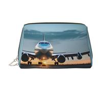 Beauty case in pelle dorata, con stampa di aeroplano nella sera, organizer per cosmetici da viaggio, con manico e cerniera, perfetta per l'uso quotidiano, Oro, Taglia unica