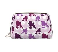 Beauty case in pelle dorata, con stampa di barboncini viola a pois, da viaggio, da donna, piccolo organizer con manico, astuccio con cerniera, Oro, Taglia unica