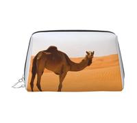 Beauty case in pelle dorata, con stampa di cammello e sabbia del deserto, da donna, piccolo organizer con manico, astuccio con cerniera, argento, taglia unica