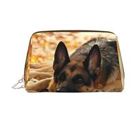 Beauty case in pelle dorata, con stampa di cane pastore tedesco, da donna, piccolo organizer con manico, astuccio con cerniera, Oro, Taglia unica
