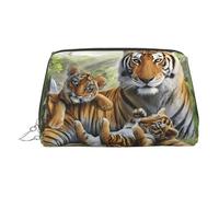 Beauty case in pelle dorata, con stampa di cuccioli di tigri della giungla, borsa da viaggio per cosmetici, organizer portatile per articoli da toeletta con cerniera, per uso quotidiano, Argento