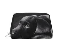 Beauty case in pelle dorata, con stampa di cucciolo di labrador nero, da viaggio, da donna, piccolo organizer con manico, astuccio con cerniera, Argento, Taglia unica