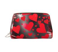 Beauty case in pelle dorata, con stampa di fuochi d'artificio con cuori rossi, organizer da viaggio per cosmetici, con manico e cerniera, perfetta per l'uso quotidiano, Oro, Taglia unica