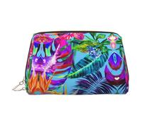 Beauty case in pelle dorata, con stampa di piante tropicali e fiori rosa, borsa da viaggio per cosmetici da donna, con cerniera, regalo ideale per viaggiatori, Oro, Taglia unica