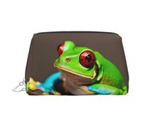 Beauty case in pelle dorata, con stampa di rane e occhi rossi, da viaggio, con cerniera, ideale come regalo per i viaggiatori, Argento, Taglia unica