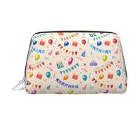 Beauty case in pelle dorata, con stampa "Happy Birthday to You", borsa per cosmetici da viaggio, organizer portatile per articoli da toeletta, custodia con cerniera per uso quotidiano, Argento, Taglia