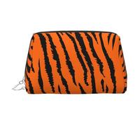 Beauty case in pelle dorata, con stampa leopardata arancione tigre, borsa da viaggio da donna, piccola organizer con manico, astuccio con cerniera, Argento, Taglia unica