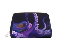 Beauty case in pelle dorata, con stampa polpo viola, da donna, piccolo organizer con manico, astuccio con cerniera, Oro, Taglia unica