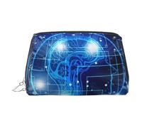 Beauty case in pelle dorata - Intelligenza Artificiale Cervello Stampa Viaggio Cosmetici Borse Organizzatore Portatile di Articoli da toeletta Sacchetto con Cerniera per Uso quotidiano, Argento